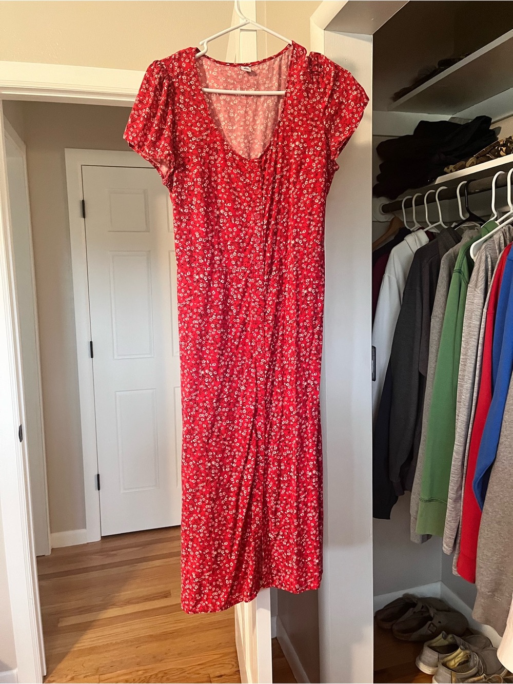 Old Navy Red Floral Midi Dress